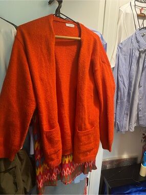 Mango Bright Orange Open-Front Knit Cardigan